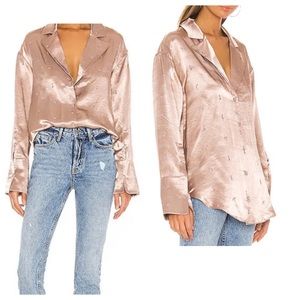GRLFRND NWT Satin Flamingo Button Up (Medium)
